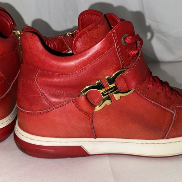 Size: 9.5 Salvatore Ferragamo Nayon High Top Men’s Sneaker Red Rosso Calf ITALY - Picture 5 of 10